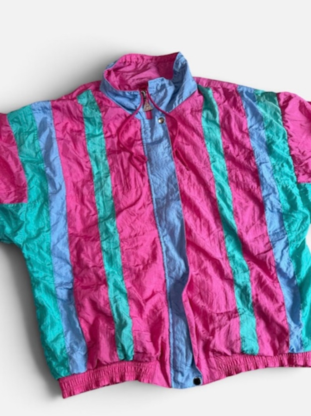 VTG 80s 90s Casual Isle Colorblock Windbreaker Jacket Pink Teal L